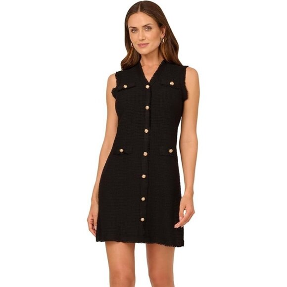 Adrianna Papell Designer Waffle Textured Sleeveless Sweater Dress Black XL NWT - Picture 1 of 4